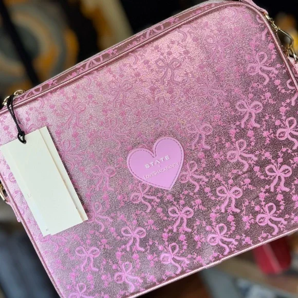 LoveShackFancy state laptop case / bag pink coquette bow print - Picture 6 of 9
